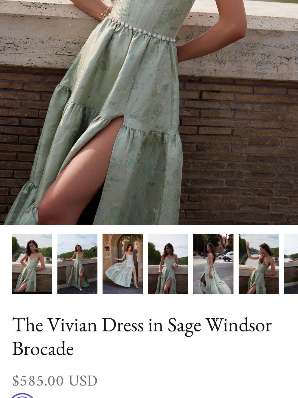 V. Chapman The Vivian Dress in Sage Windsor Brocade size 6 - Picture 3 of 16